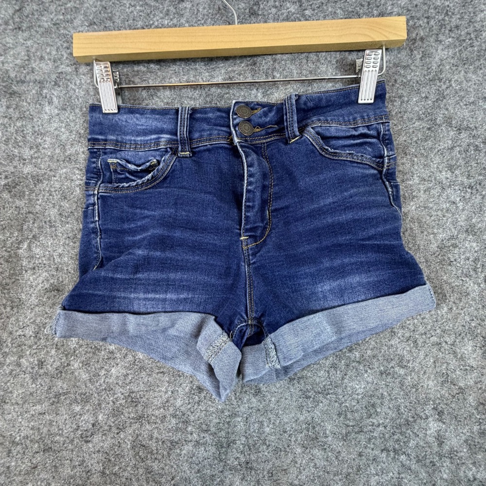 Wax Jeans Butt I Love You Cuffed Shorts Womens Small Blue Denim Cotton Stretch